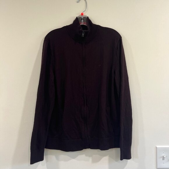 Calvin Klein Men's Zipper Sweater 100% washable merino dark purple - Picture 3 of 5